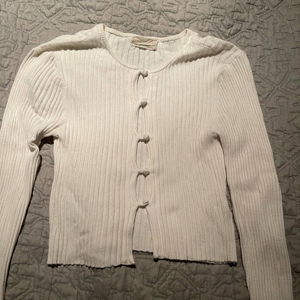 Urban Outfitters White Ribbed Cardigan